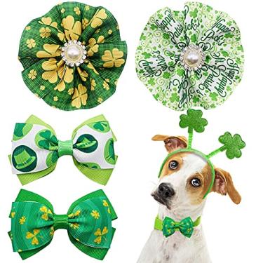 Imagem de PET SHOW 4 berloques de St. Patrick coleira para cães pequenos flores e laços para festivais, festas de fim de ano, gatos, coelhos, corrediças em coleiras, coleiras, filhotes, acessórios para coleira