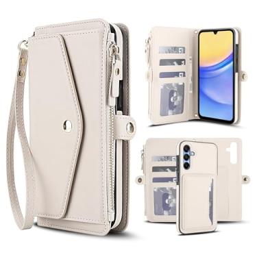 Imagem de Capa carteira para Samsung Galaxy A56 5G, capa flip magnética destacável com compartimentos para cartões, bloqueio RFID, suporte e alça de pulso, capa protetora para celular (damasco)