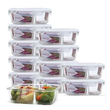 Imagem de Kit 12 Pote de Vidro Retangular com Divisória e Tampa Hermética 640ml Branco