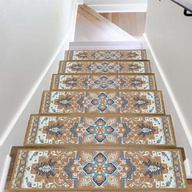 Imagem de Tapete de escada antiderrapante marrom 20 cm x 76 cm para degraus de madeira internos, tapetes resistentes tapetes de segurança de borracha para crianças idosos e cães