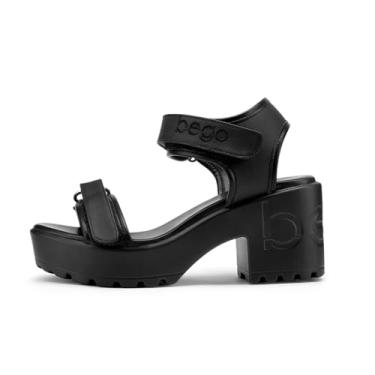 Imagem de bego Sandálias femininas de couro abacaxi com salto plataforma plataforma plataforma para mulheres veganas, Preto, 38