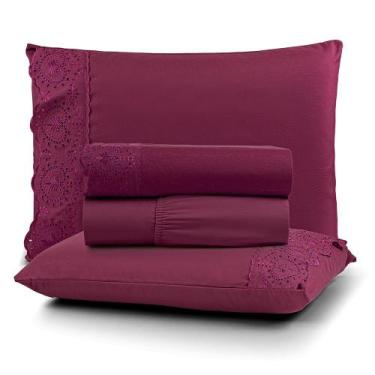 Imagem de Jogo Cama king Cherry Bordado Inglês 4pç 100% Poliéster - Bordo - Lill