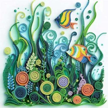 Imagem de ZQEATRY Kits de arte de diamante de algas marinhas para adultos, kit de pintura de diamante em formato de espátula DIY para iniciantes adultos, pintura de diamante 5D, decoração de parede de casa 30 x