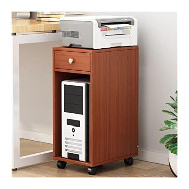 Imagem de Prático suporte de torre de PC com armazenamento, suporte de CPU de madeira de 2 camadas com gaveta, estojo de carrinho de impressora móvel para escritório em casa (marrom)