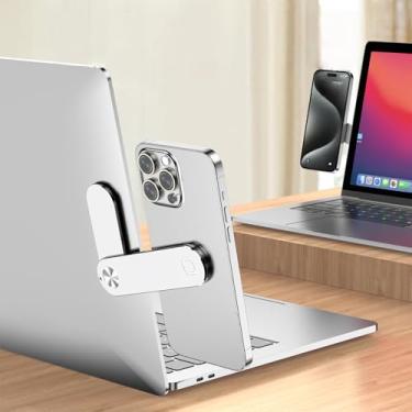 Imagem de Suporte de telefone para laptop, laptop ou monitor de mesa, suporte de telefone com suporte lateral fino e dobrável para smartphone, suporte de expansão para monitor de computador, compatível com