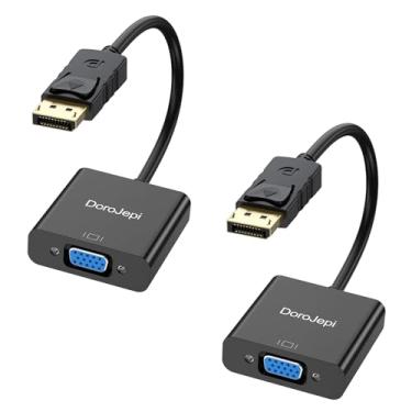 Imagem de DoroJepi Adaptador DisplayPort para VGA, pacote com 2 adaptadores DisplayPort (DP) para VGA, macho para fêmea, 1080p, compatível com computador, laptop, PC, desktop, placa gráfica, para monitor