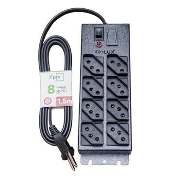 Imagem de Filtro De Linha 8 Tomadas Cabo De 1.5 Metros Metálico Extensão Régua Protetor Energia Elétrica Profissional Com Fusível Bivolt 110 127 220 Fiolux Powerlink 110V 127V 220V Corpo em Metal 1,5M