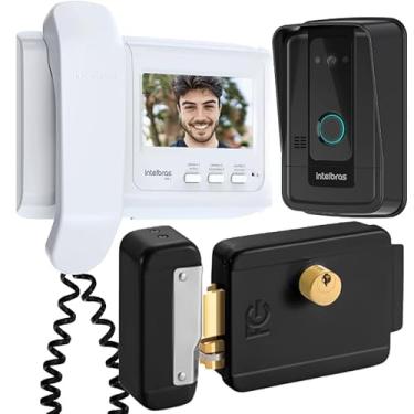 Imagem de Kit 1 Vídeo Porteiro Interfone IVR 4 + 1 Fechadura Preta Reversível FCFEC01N IVR4