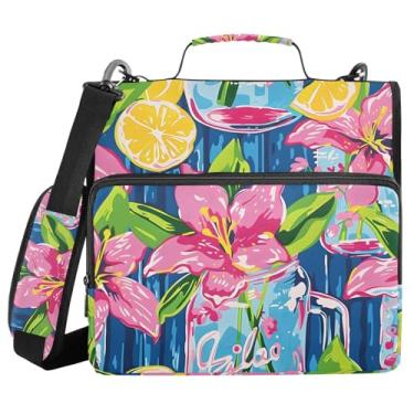Imagem de Lily Pulitzer Mason Jars Bolsa para fichário com zíper com 3 anéis e alça de ombro com zíper, capacidade para 500 folhas, vários bolsos para material de escritório escolar