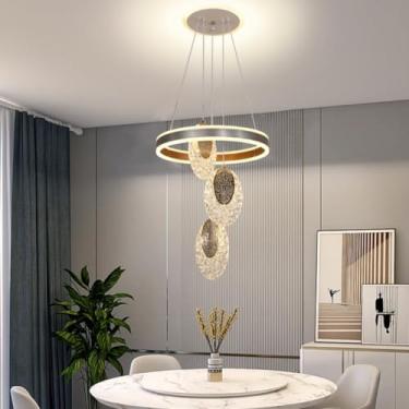 Imagem de Lustre de cristal moderno, luminária pendente de 60W com altura ajustável, cúpula preta com detalhes em acrílico e ferro, ideal para sala de estar, quarto e sala de jantar (dourado).