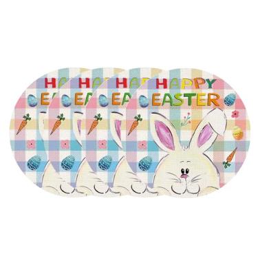 Imagem de Jogo americano redondo feliz Páscoa, design de coelho com fundo xadrez colorido, decoração de mesa de férias de primavera