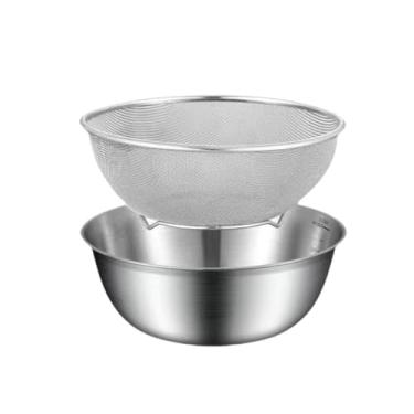 Imagem de WeiLaiKeQi Escorredor de aço inoxidável com tigela, peneira de malha fina e -arroz com tigela para misturar.