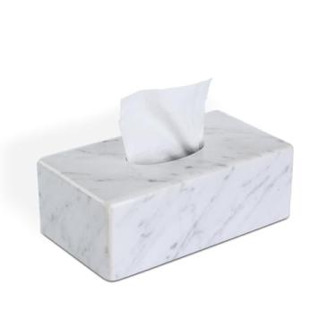 Imagem de HAMAKAWA Capa de caixa de lenços de mármore natural, organizador de lenços brancos Carrara 25 x 14 x 8 cm, caixa decorativa de pedra pesada, suporte retangular para decoração de casa, cozinha