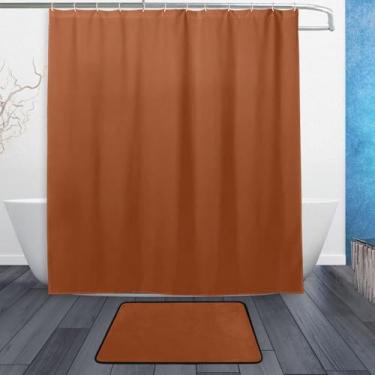 Imagem de xigua Conjuntos de tapetes de cortina de banheiro marrom liso 2 peças, conjunto temático de banheiro (152 x 182 cm) com cortina de chuveiro e tapete antiderrapante -12 ganchos561