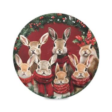 Imagem de STAYTOP Jogo americano redondo família coelho feliz Natal 6 peças, tapetes de mesa antiderrapantes fáceis de limpar para casa cozinha churrasco festa decoração de mesa