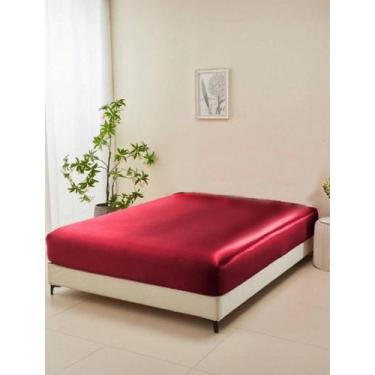 Imagem de Lençol Avulso Com Elástico Casal King Cetim Seda Vermelho - Confeccoes