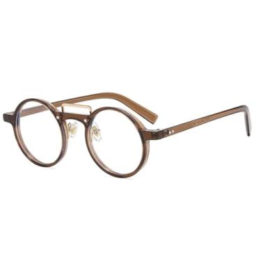 Imagem de HCHES Óculos de Sol Redondos de Luxo Estilo Punk Feminino Retrô com Lentes Transparentes e Degradê Oceano, Proteção UV400 e Rebites (Marrom)