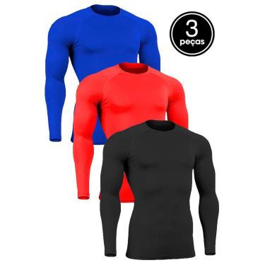 Imagem de Kit 3 Blusa Masculina Proteção UV Segunda Pele Térmica Poliéster Manga Longa Compressão-Masculino