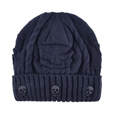 Imagem de Gorro De Inverno Masculino Em Tricô Com Padrão De Caveira Em Metal, Go