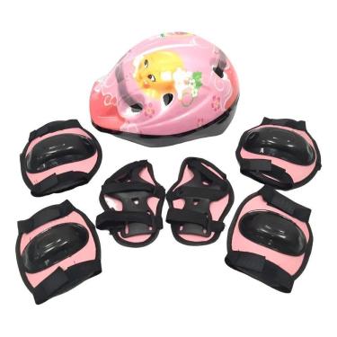 Imagem de Kit Protecao Infantil Capacete Joelheira Cotoveleira B Rosa