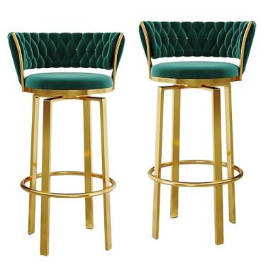 Imagem de Banquetas de bar, banquetas giratórias de bistrô, conjunto de 2 bancos de bar de veludo giratórios, bancos de bar de cozinha sem braço com tecido traseiro/Pi