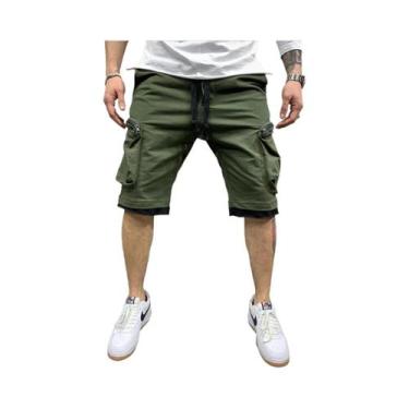 Imagem de Bermudas Cargo Masculinas Amarelas De Verão Em Algodão Respirável Para