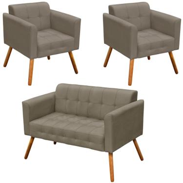 Imagem de Conjunto 2 Poltronas e 1 Namoradeira Pés Palito Karen Suede Nude - Gran Belo