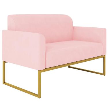 Imagem de Poltrona Namoradeira Decorativa Isabella Base Industrial Suede Rosa Bebê/Dourado - Gran Belo