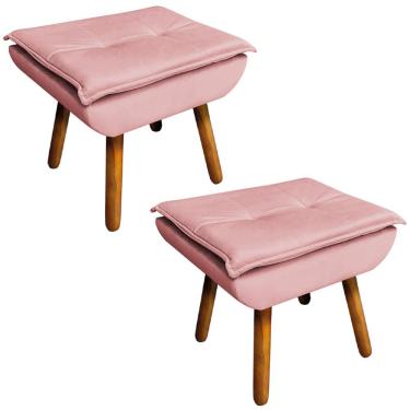 Imagem de Kit 2 Puff's Decorativos Pés Palito Charger Suede Rosê - Gran Belo