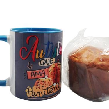 Imagem de Caneca Canetone Azul Autista que ama Panetone com Mini panetone