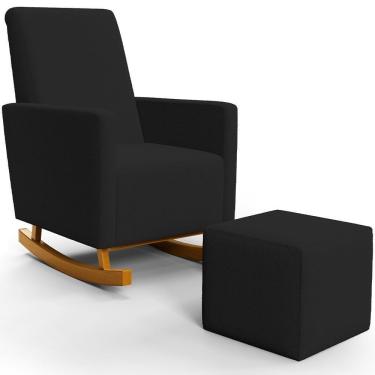 Imagem de Poltrona De Amamentação Com Balanço E Puff Ravena W01 Bouclê Preto - Lyam Decor