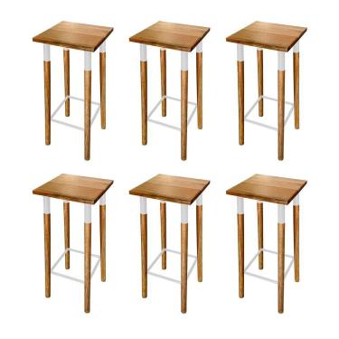 Imagem de Kit 6 Banquetas Bistro Industrial Colors Ferro E Madeira Maciça - Branca Branco