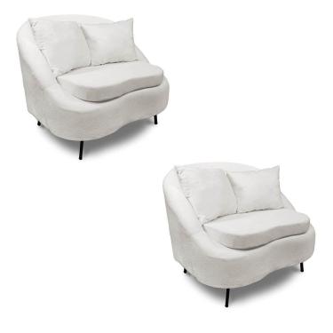 Imagem de Poltrona Decorativa Orgânica Pé Ferro Pto Kit 2 Zaya Bouclê C05 White