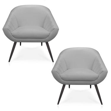 Imagem de Kit 02 Poltronas Giovana Corino Cinza Pés Palito De Ferro