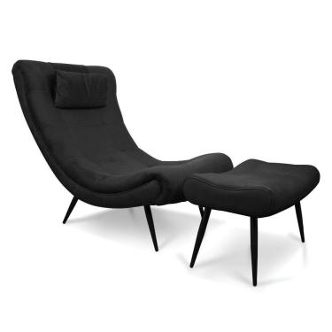 Imagem de Kit 01 Poltrona E 01 Puff Sher Suede Pés Palito De Ferro - D'rossi Cor Preto