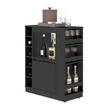 Imagem de Balcão Buffet Adega Bar Com Prateleiras E Nichos Para Vinho Preto - Pleno