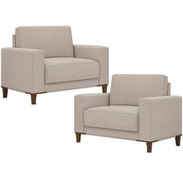 Imagem de Kit 02 Poltronas Decorativas Sala De Estar Living Pés Madeira Viso M03 Linho Cru - Lyam Decor