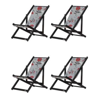 Imagem de Kit 4 Espreguiçadeiras Dobrável Black Sb-cinza Floral