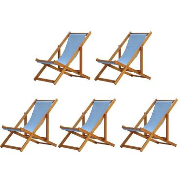 Imagem de Kit 5 Cadeira Espreguiçadeira Dobrável Mel Sb-azul