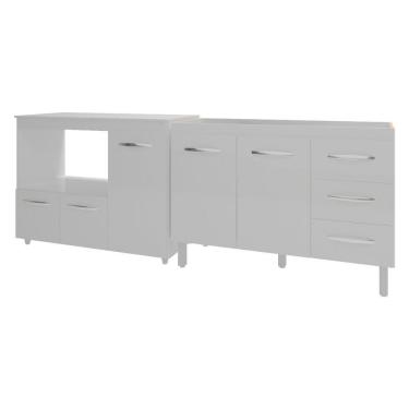Imagem de Armário Cozinha Balcão Gabinete De Pia 120 Cm Bruna E Balcão Lilian Para Microondas E Forno Elétrico Branco