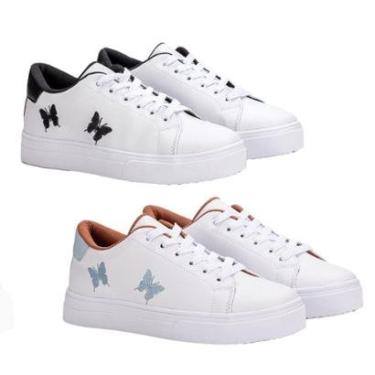 Imagem de Kit 2 Pares Tenis Feminino Casual Borboleta Cor:;Tamanho:33;Gênero:Feminino-Feminino