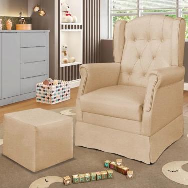 Imagem de Poltrona de Amamentação com Balanço e Puff Elyra Linho P02 - D'Rossi