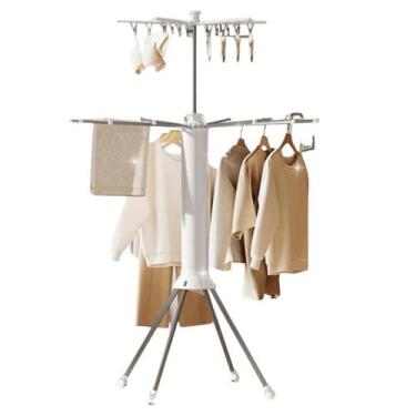 Imagem de Varal De Chão Duplo Aço 2 Andares Dobrável Retrátil Multiuso - Tatudeb