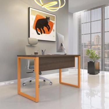 Imagem de Escrivaninha Mesa Escritório X 150cm Industrial Walnut E Laranja Picas