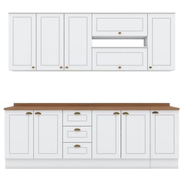 Imagem de Cozinha Modulada 10 Pecas 240cm Ce792 Americana Henn Branco Nature