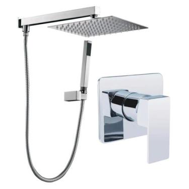 Imagem de Kit Ducha Quadrada 20x20 Slim Gás Solar com desviador e Acabamento par