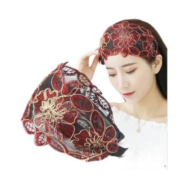 Imagem de Tiara Feminina Larga Com Renda Floral, Faixa De Cabelo Elástica Antide