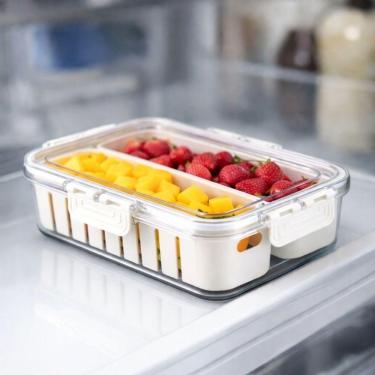 Imagem de Organizador Geladeira Hermético Tampa Com 2 Cestos Acrílico