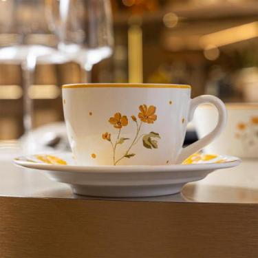 Imagem de Xícara de Chá com Pires Doce Encanto 200ml Amarelo Cerâmica - Wolff