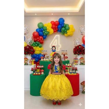 Imagem de Vestido Infantil Temático Realeza Branca de Neve Luxo - no-brand, Mult
